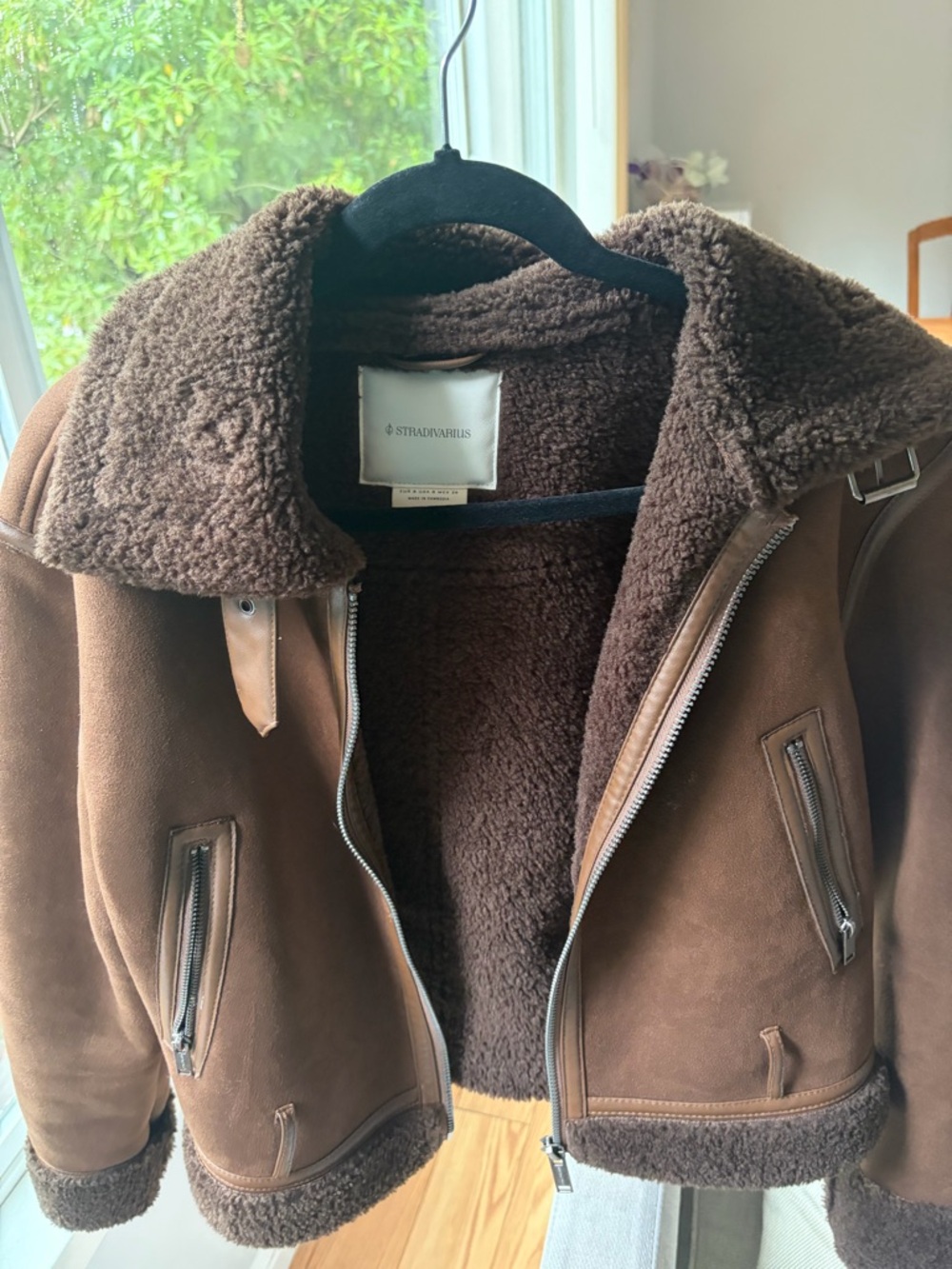 Stradivarius Brown Faux Shearling Aviator Jacket